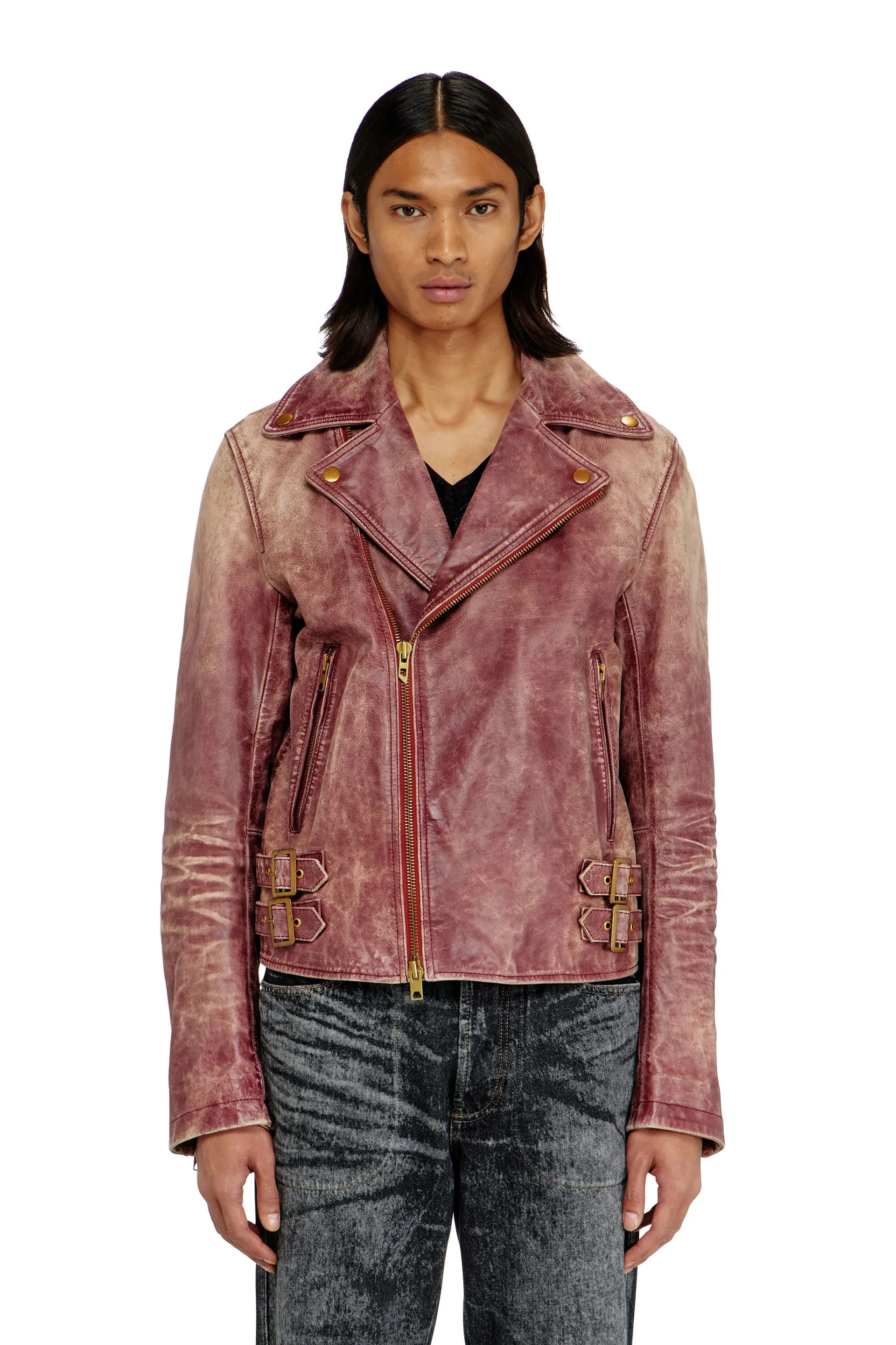 Biker jacket in treated leather