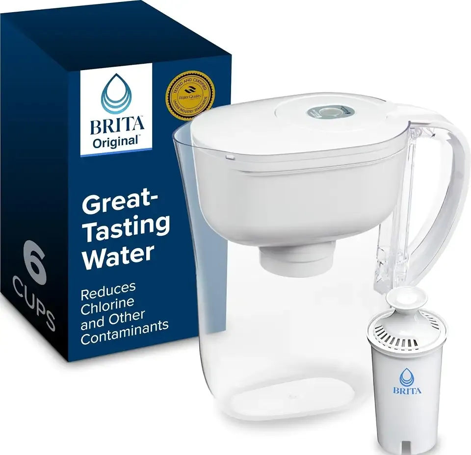 Brita Small 6-Cup Water Filter Pitcher, Includes 1 Filter, White | WQA and NSF/ANSI Certified, Reduces Chlorine, Copper, Mercury & Cadmium, Lasts 2 Months, Household Essential