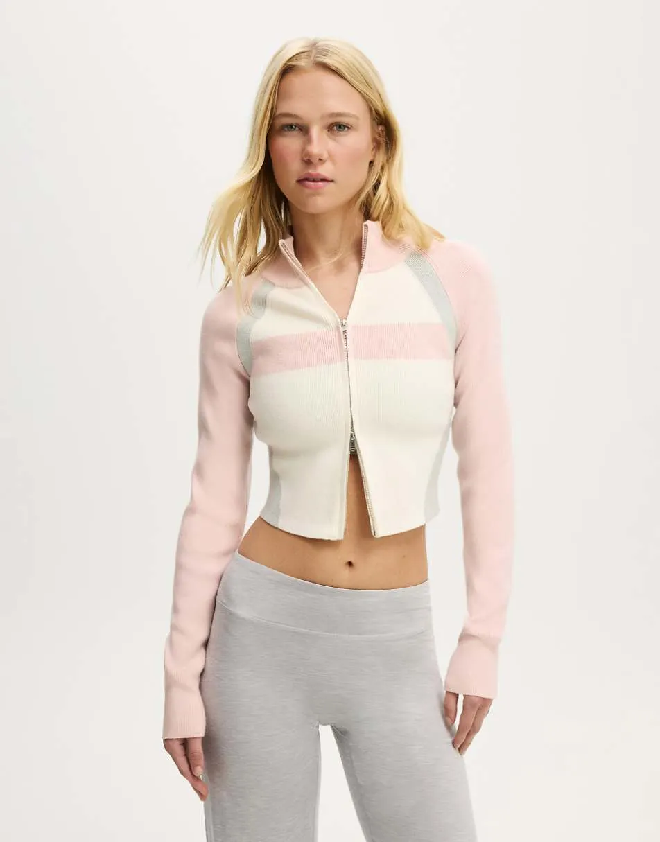 Cotton On Active spliced knit zip through in pink