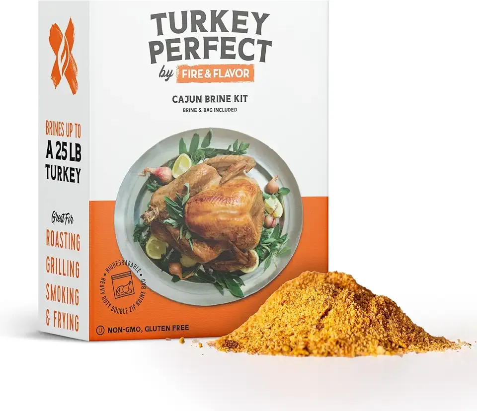 Fire & Flavor Cajun Turkey Brine Kit - Includes Bag and Poultry Seasoning for Roasting, Grilling, Smoking, and Frying Birds Up to 25 lbs