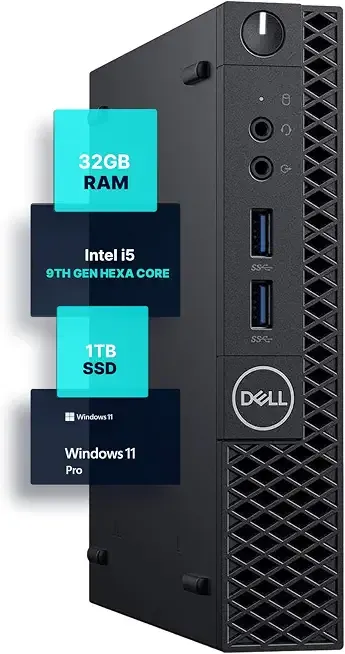 Dell Optiplex 3070 Micro PC | Windows 11 Pro | Intel i5-9500 | 32GB RAM + 1TB SSD | 5G WiFi + BT | Mini Desktop Computer (Renewed)