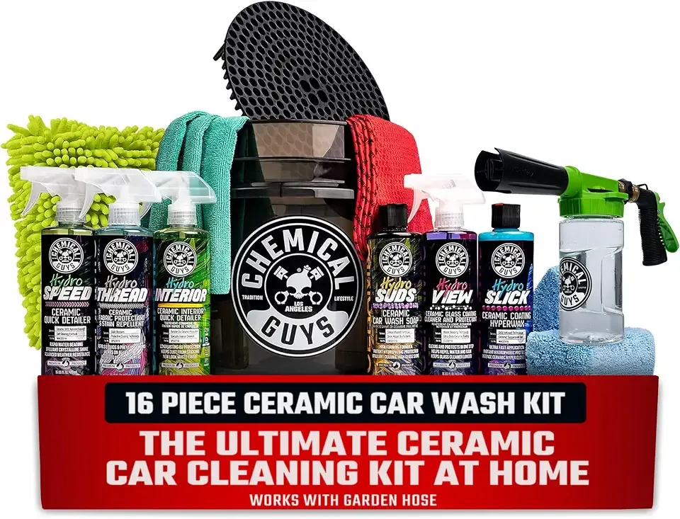 Chemical Guys, 16-Piece Arsenal Builder Ceramic Car Wash Kit with Foam Gun | Foam gun, bucket and six ceramic care chemicals for a full wash and protect, works with any garden hose