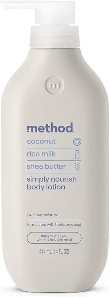 Method Body Lotion, Simply Nourish, Coconut, Rice Milk + Shea Butter notes, 24 Hours of Moisture 14 oz