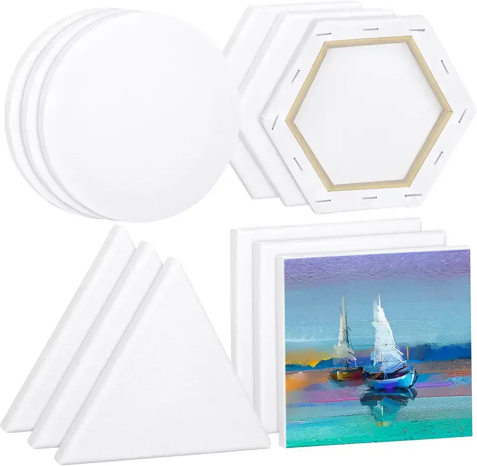 Aodaer 12 Pieces Stretched Canvas for Painting 6 Inch Blank Canvas Panels Triangle Square Hexagon Round Shape Canvases Boards Art Supplies for Acrylic Pouring Oil Painting
