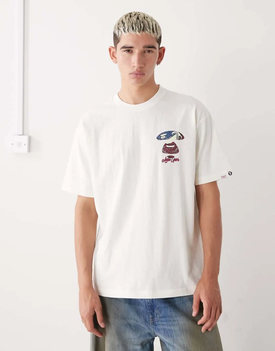Aape by A Bathing Ape boxy t-shirt in off white with chest and back logo print