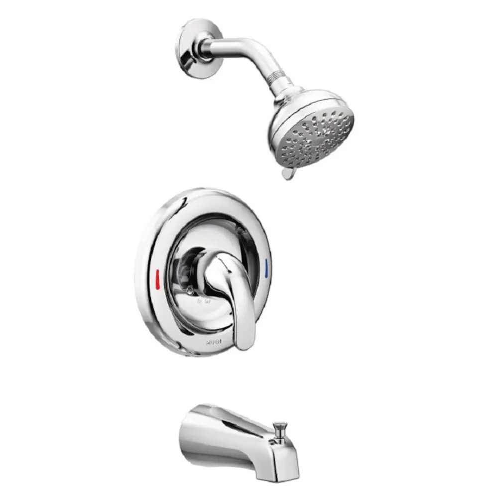 MOEN Adler Single Handle Round Wall Mount 1-Spray Bathtub Shower Faucet with Rain Shower Head in Chrome