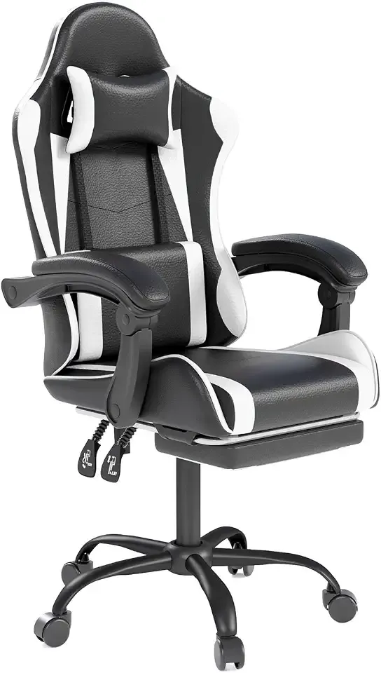 OS MOTOR Gaming Chair with Headrest and Lumbar Support, Ergonomic High Back Office Chair, Racing Style Executive Computer Desk Chair, Leather Adjustable Swivel Task Chair for Home Office (White)