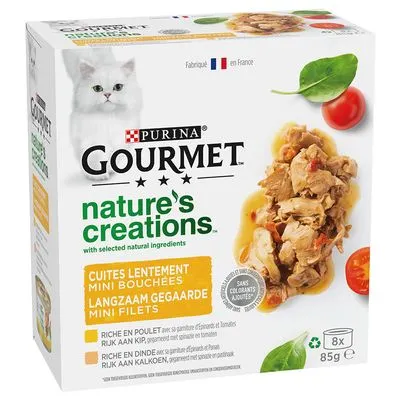 Gourmet Nature's Creations pour chat 24 / 36 x 85 g + 8 / 12 boîtes offertes ! Poulet, dinde (4 x 8 x 85 g)