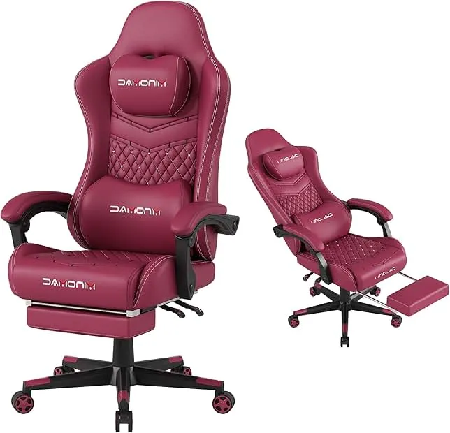 MINOMAC Gaming Chair, 400 lbs Adult Chair, High Back Computer Chair with Footrest and Linked Armrests, Office Video Game Chair with Lumbar Support (RED)