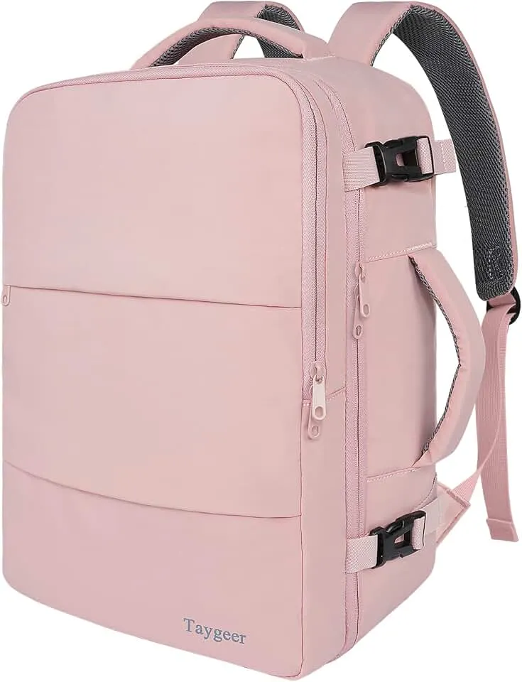 Travel Backpack for Women, Carry On Backpack with Water Bottle Pocket & Shoe Pouch, TSA 15.6inch Laptop Mochila Flight Approved, Nurse Bag Casual Daypack for Weekender Business Hiking, Pink