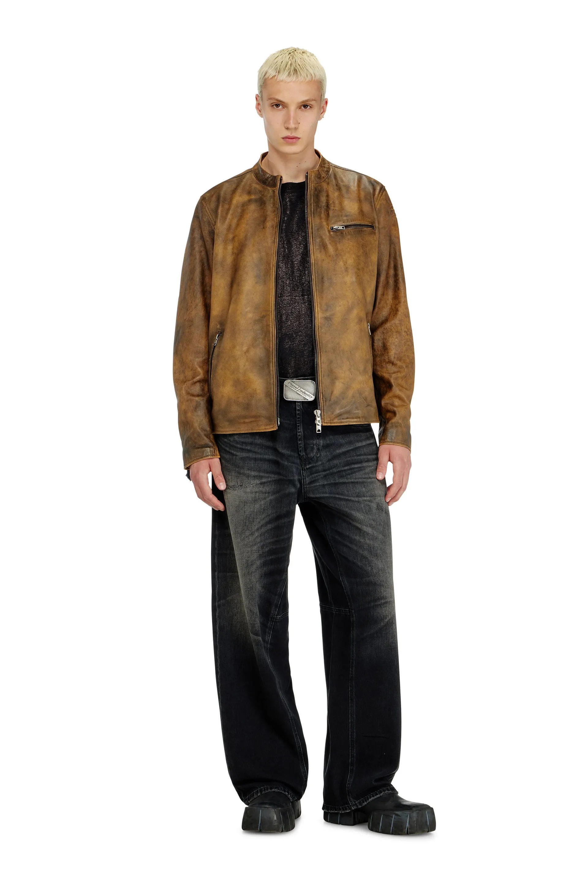 Biker jacket in treated leather
