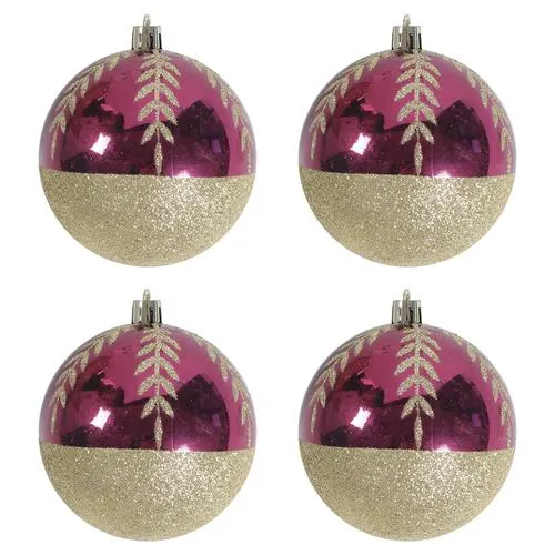 Enchanted Forest® 80mm Magenta Glitter Leaf Shatterproof Ornaments - 4 Pack
