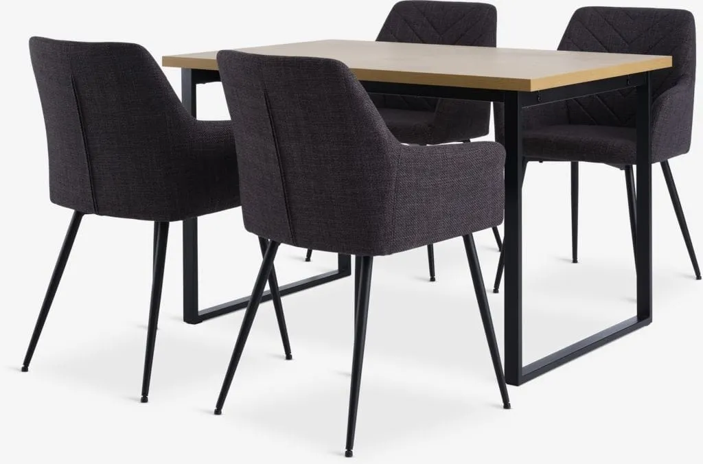 AABENRAA Tavolo L120 cm rovere caldo + 4 PURHUS grigio/nero