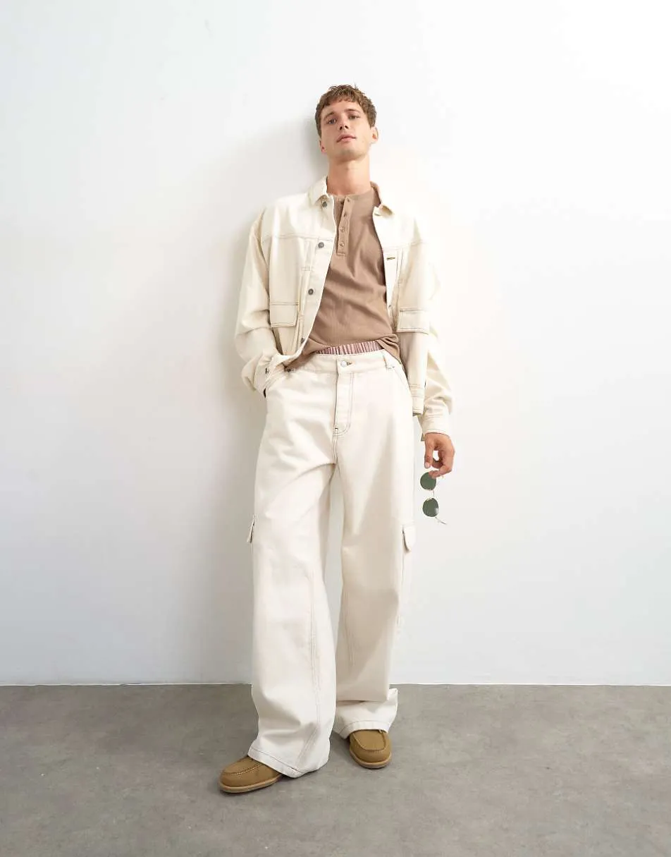 Topman rigid baggy fit jean with side pockets in natural