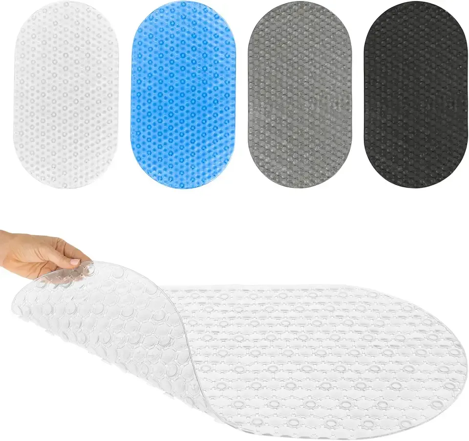 Vive Oval Bathtub Mat - Nonslip Shower Floor Pad - Non-Slip and Non-Skid for Bath Tub with Strong Rubber Suction Cup Grip - for Baby, Elderly, Kids, Bathroom (Gray)