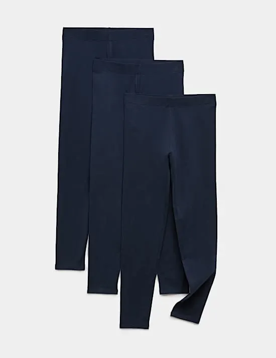 3er-Pack Einfarbige Leggings mit hohem Baumwollanteil (6–16 J.)