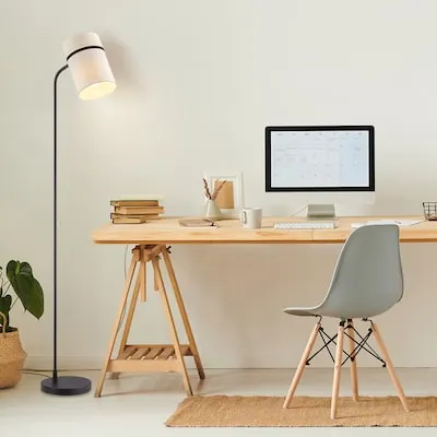 62-in Matte Black Standard Floor Lamp with Fabric Shade