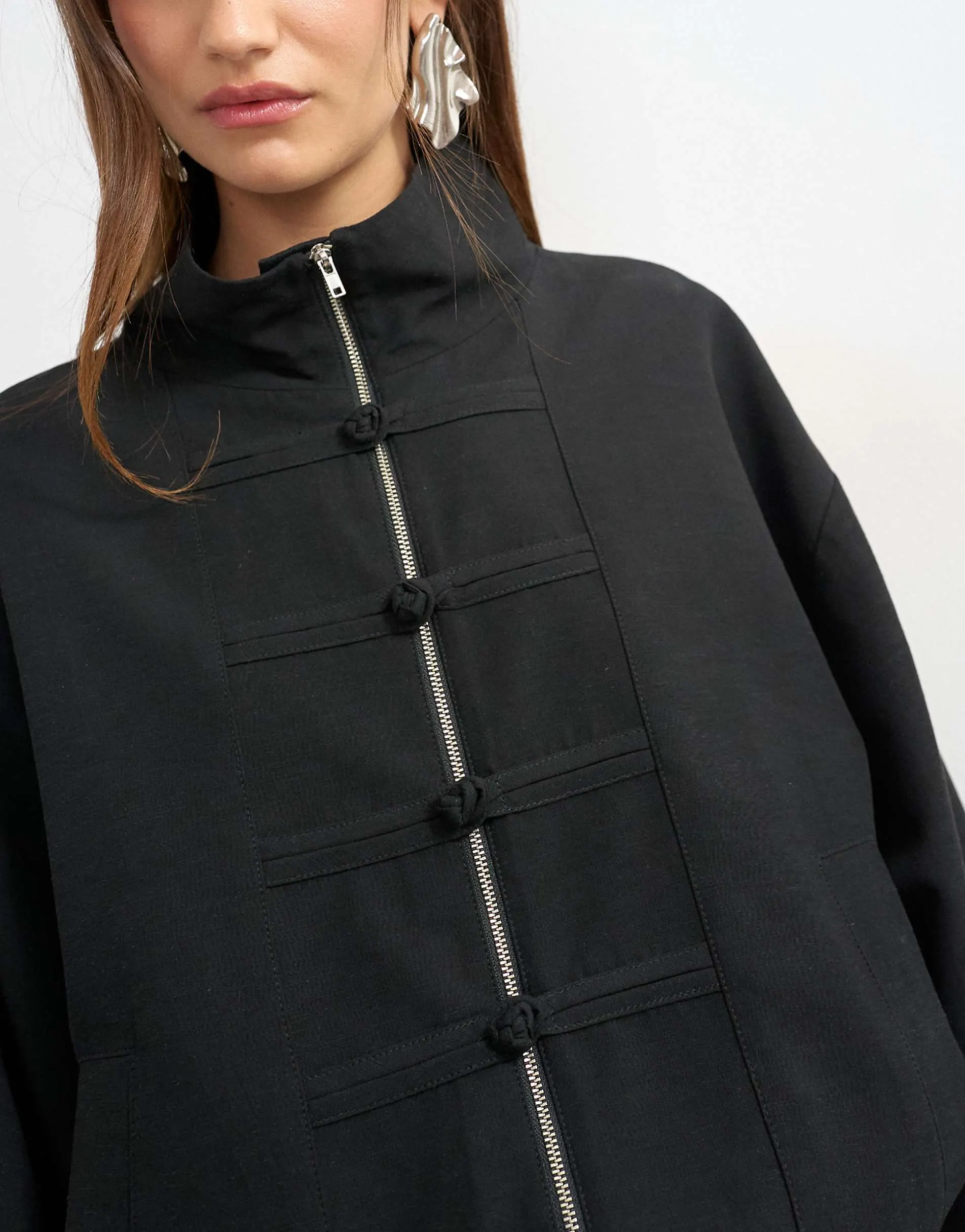 Topshop bomber mandarin collar jacket in black