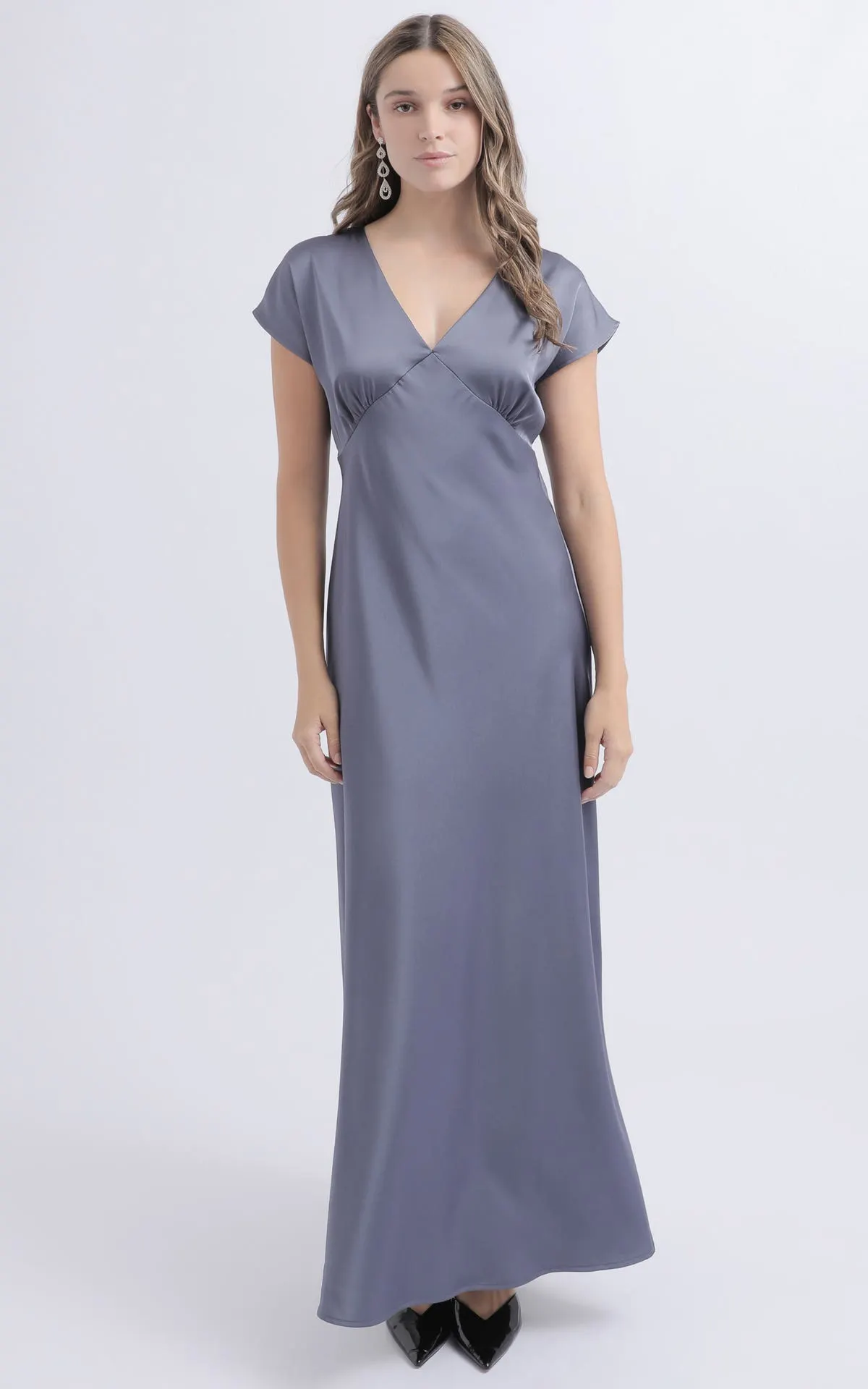 Satin Bias Cap Sleeve Gown
