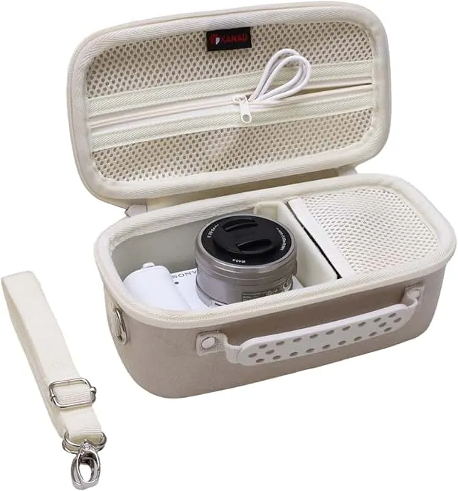 XANAD Hard Case for Sony Alpha ZV-E10,ZV-E10 II or Sony Alpha 6400,6100,6700,6600,6000,RX100 VII Lens Mirrorless Camera,with Shoulder Strap(Cream)