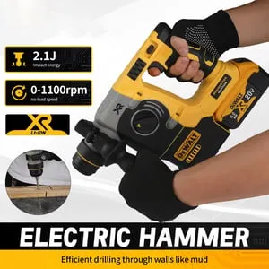 Trapano a percussione rotativo senza spazzole, energia d'impatto 2,1 J, impugnatura girevole a 360°, foratura efficiente di cemento, mattoni e pietra
