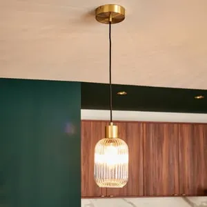 Lampadario Glamour Dipsy ottone paralume trasparente E27 Ø14cm INSPIRE