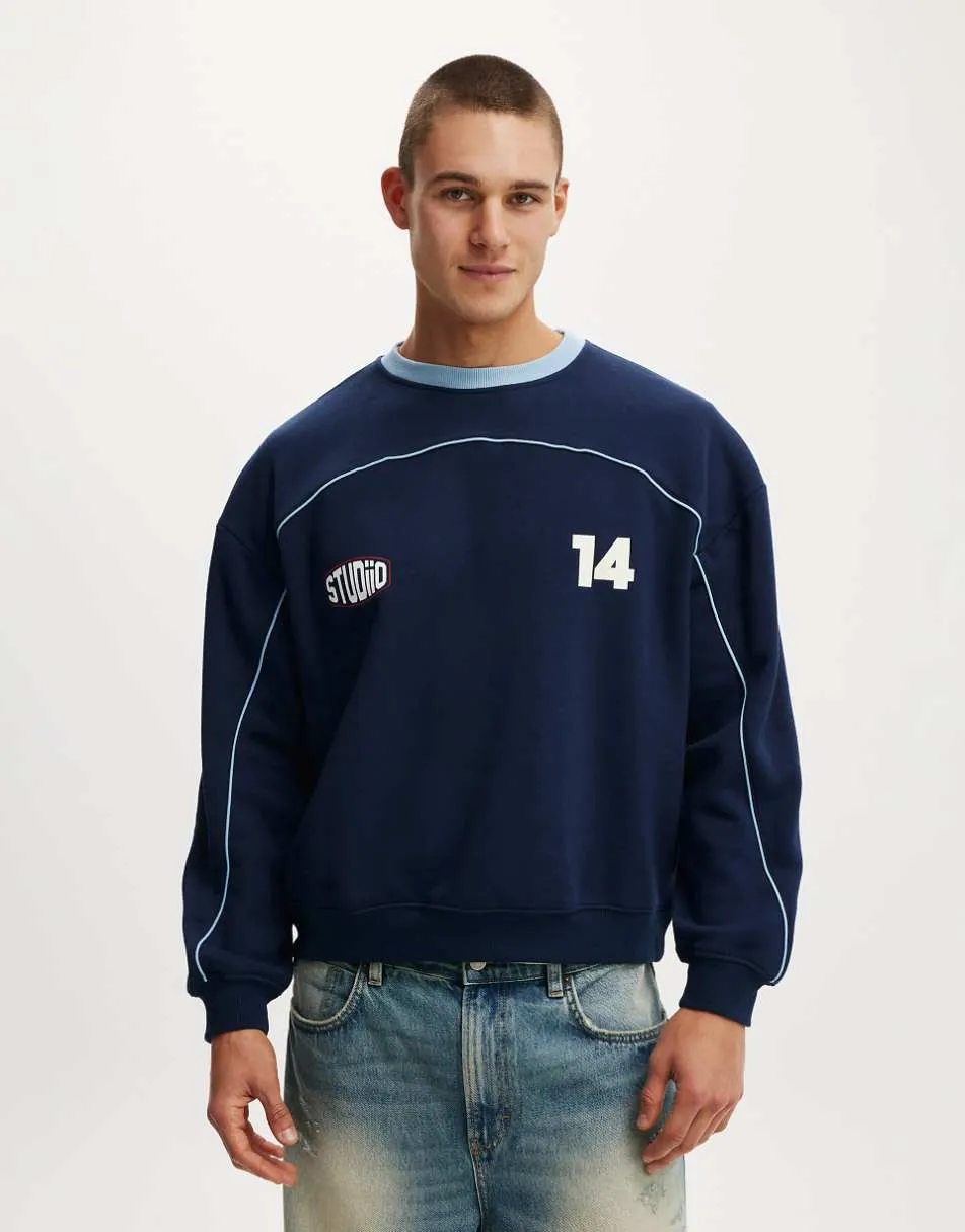 Cotton On Box fit graphic crew sweater in blue