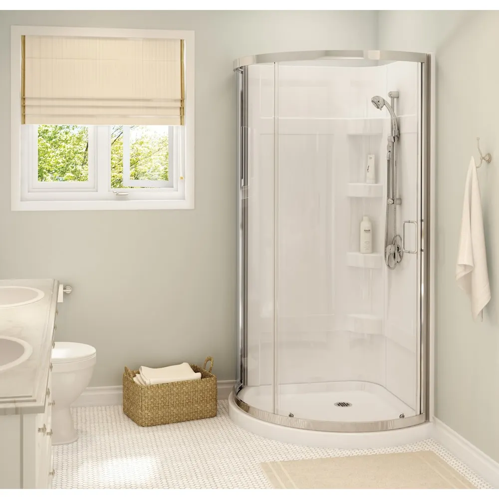 MAAX Iris II 34L x 34W x 76H in. 3-in-1 Corner Shower Kit - Shower Stall Enclosure with Corner Drain Base, Wall, and Glass Shower Door in Chrome