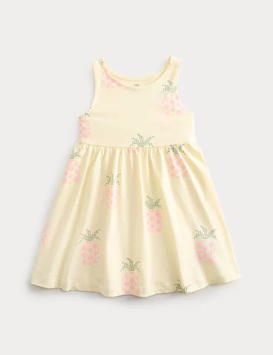 Pure Cotton Pineapple Print Dress (2-8 Yrs)