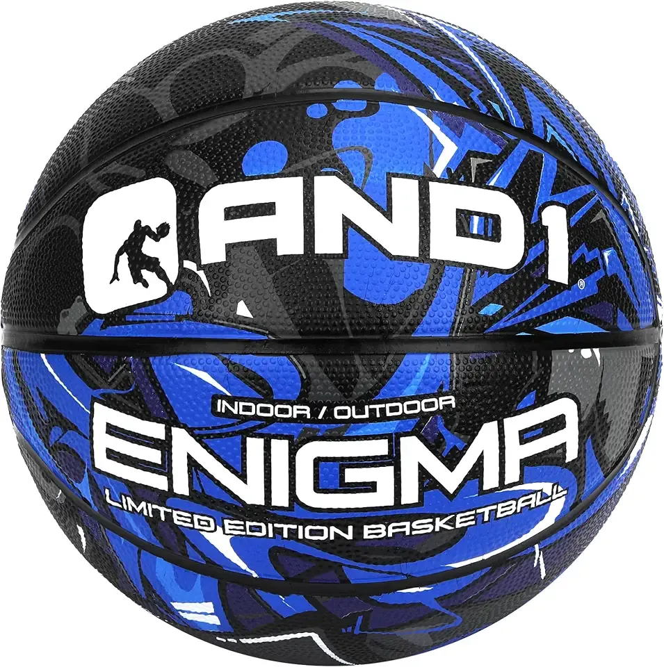 AND1 Enigma Indoor/Outdoor Youth Premium Rubber Streetball, Blue and Black, 27.5"