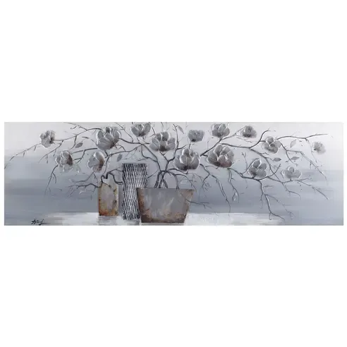 Ölgemälde BLUMEN - grau - 120x40 cm