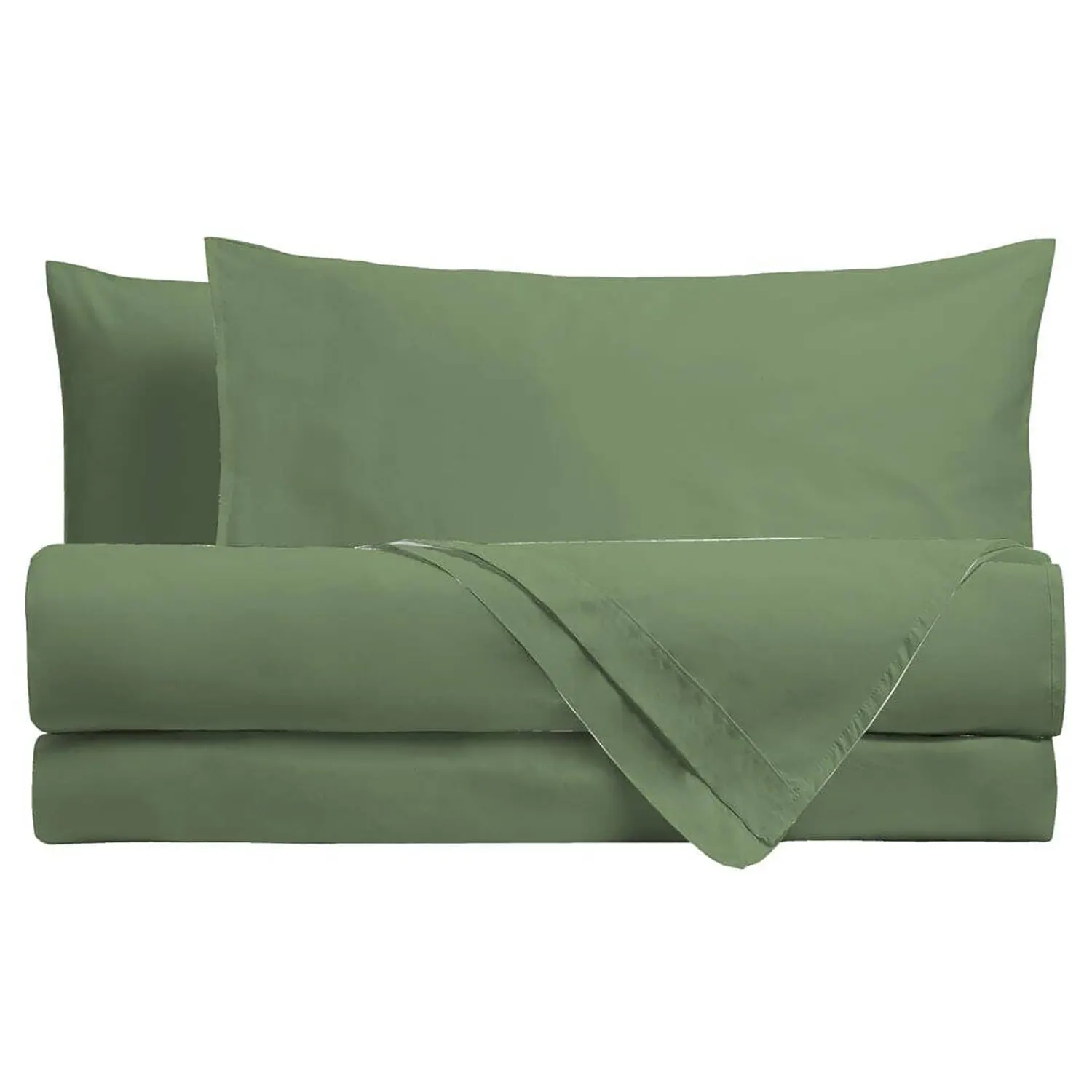 Completo Letto Matrimoniale in Cotone Tinta Unita Verde 4 Pezzi