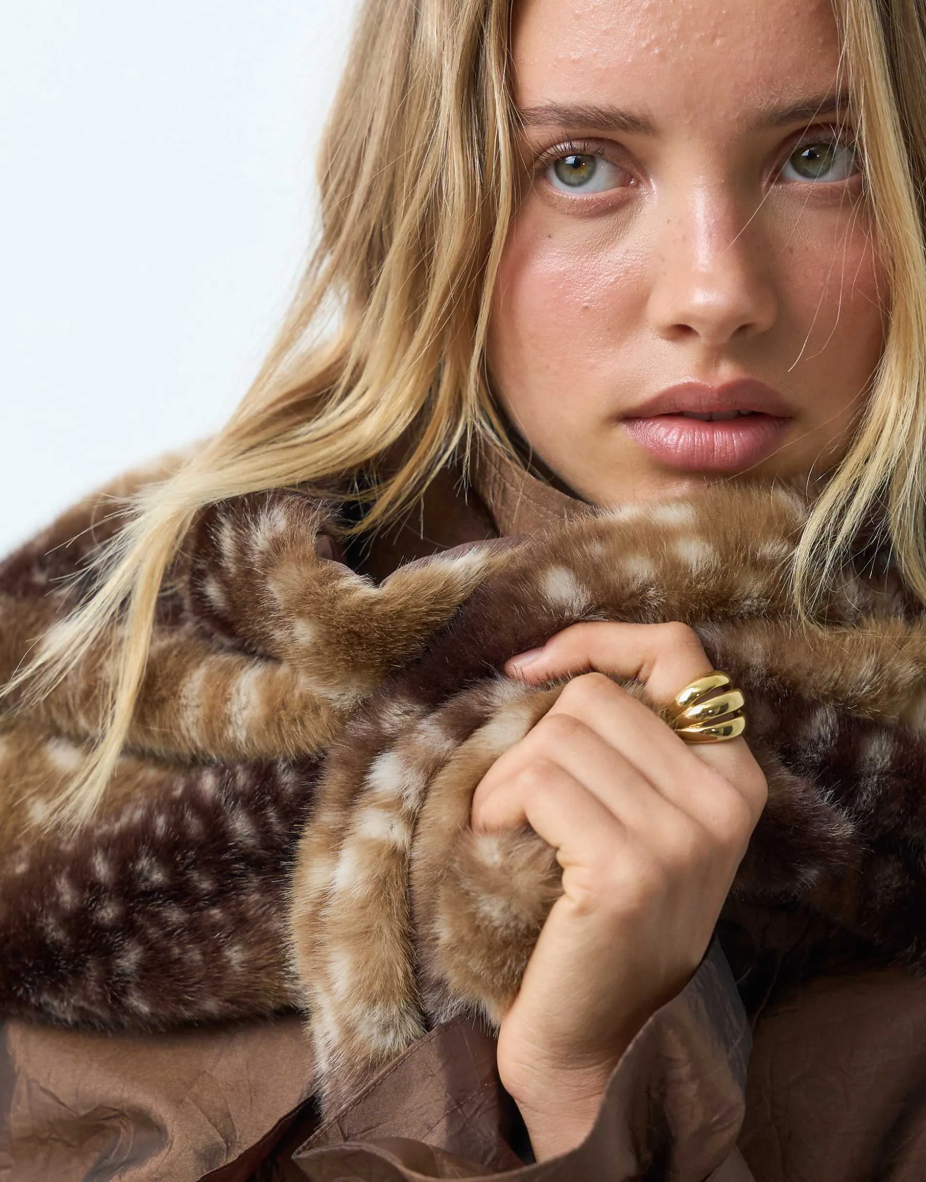 ASOS DESIGN mix faux fur triangle in deer print