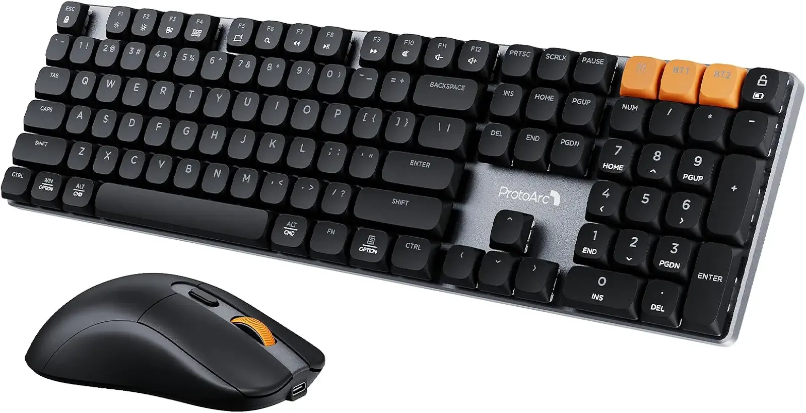 ProtoArc KM310 Mechanical Keyboard and Mouse, Wireless Rechargeable Aluminum Keyboard Mouse, 2.4G+Dual Bluetooth, Low Profile Keys, Linear Red Switches, Multi-Device, for Windows/Mac - Space Gray