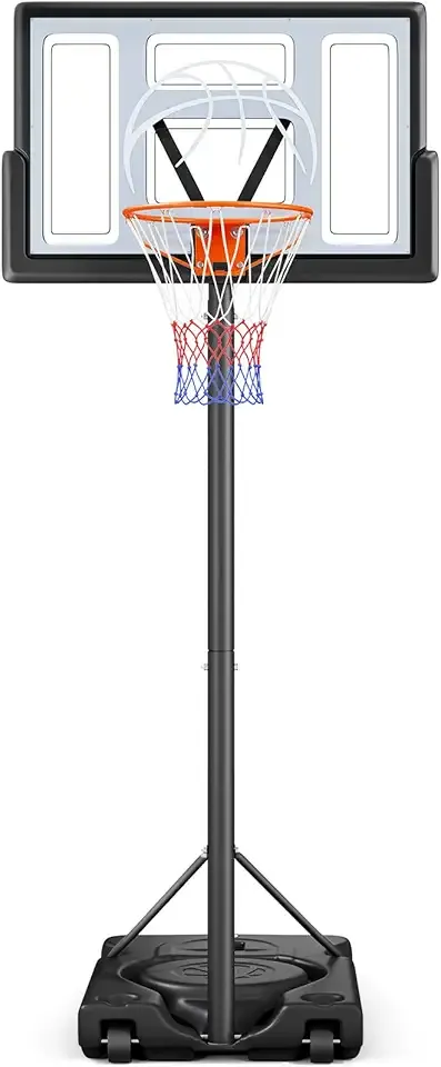 Yohood Basketball Hoop Outdoor 10ft Adjustable, Portable Basketball Hoop Goal System for Kids Youth and Adults in Backyard/Driveway/Indoor, 44 Inch Shatterproof Backboard and Larger Base