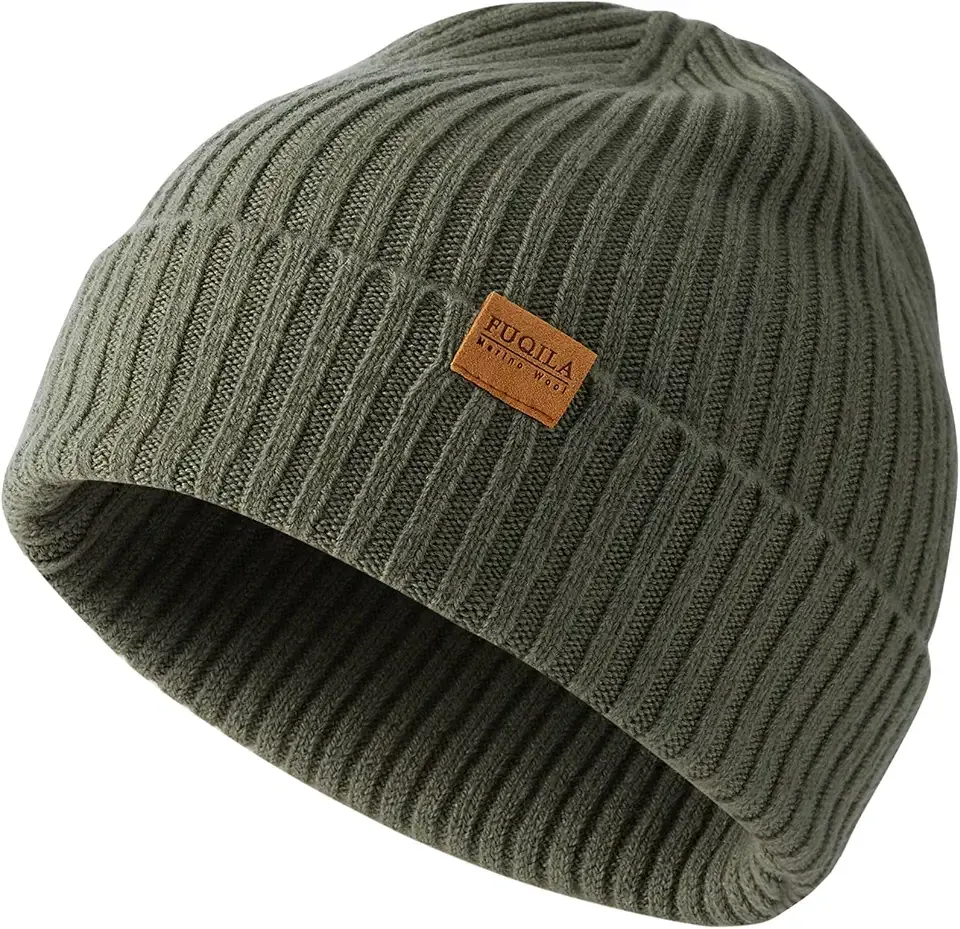 100% Merino Wool Cuff Beanie Hat, Unisex Warm Winter Caps Soft, Breathable & Cozy Stretchy Knitted Cuffed Cap