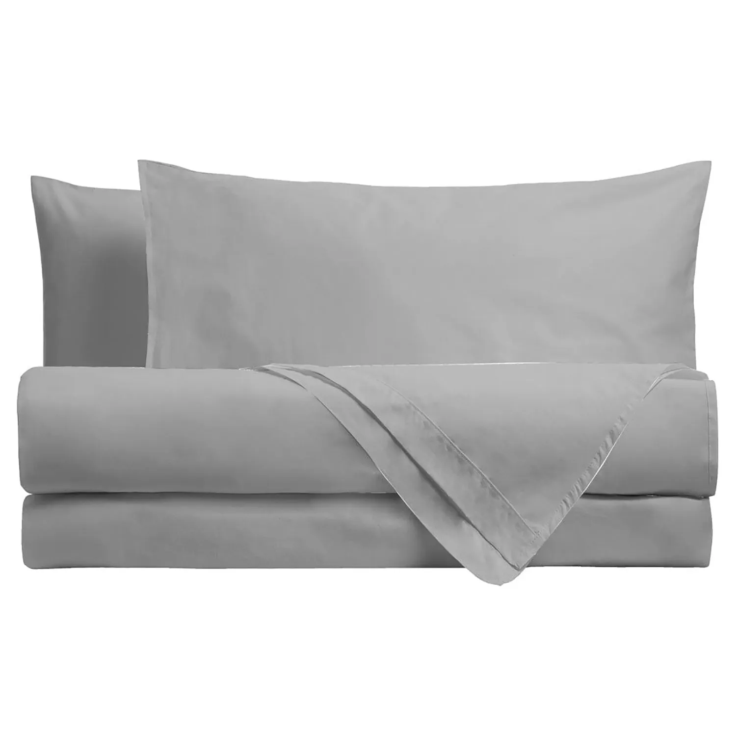 Completo Letto Matrimoniale in Cotone Tinta Unita Grigio Chiaro 4 Pezzi