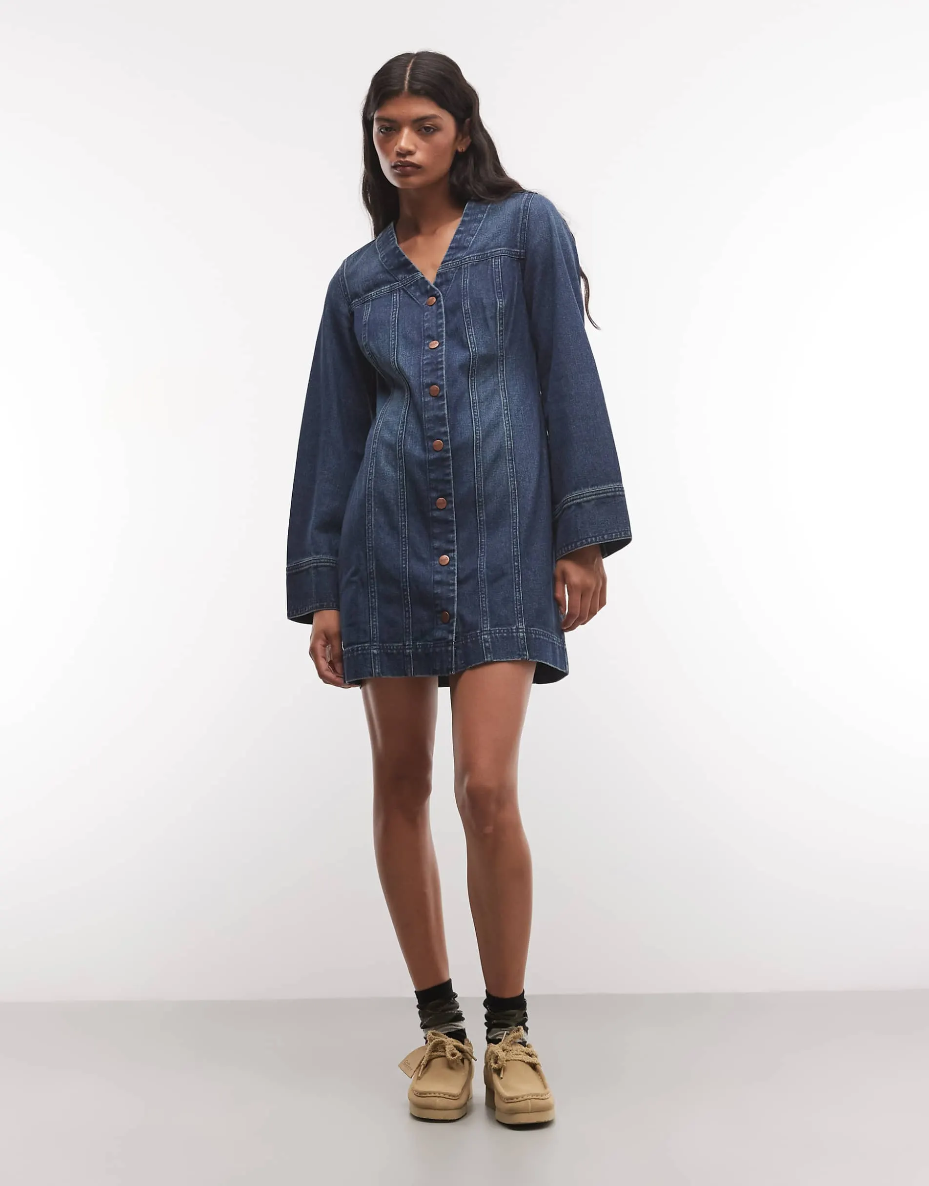 Wrangler long sleeve denim mod dress in blue