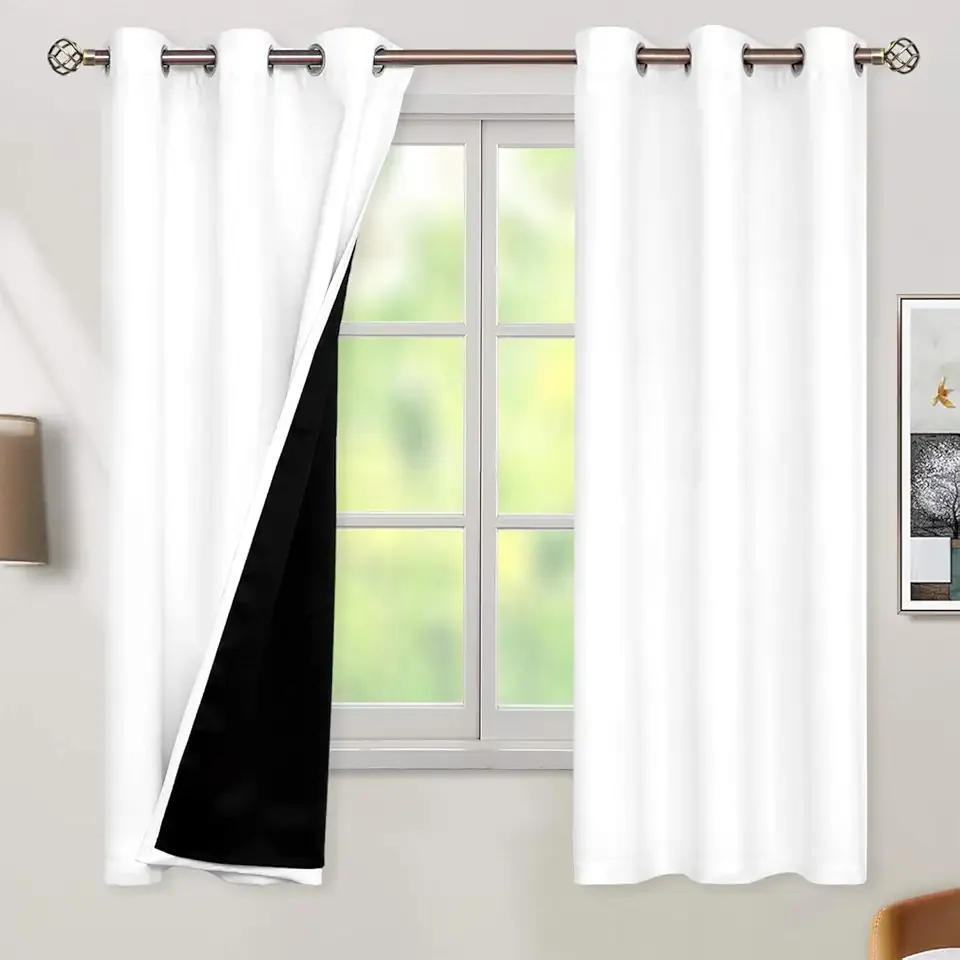 White Blackout Curtains 63 Inch Long - Black Out Curtains for Bedroom Thermal Insulated Curtains for Winter Grommet Total Room Darkening Window Drapes, 2 Panels, 42 x 63 Inch