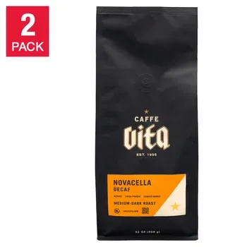 Caffe Vita Novacella Decaf Ground Coffee, Medium- Dark Roast, 2 lb bag. 2-pack