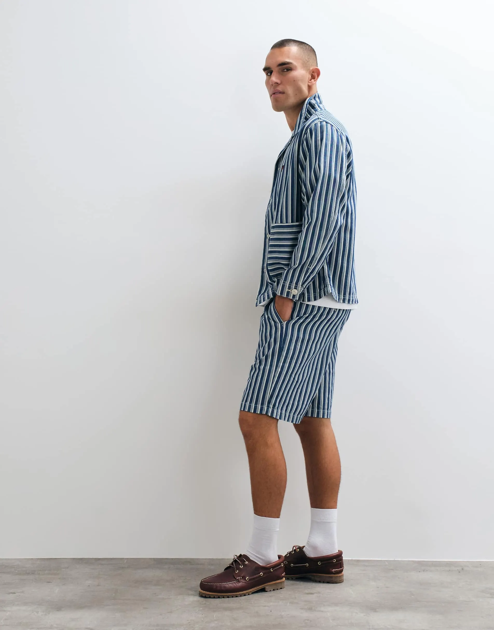 BLKVIS source striped denim shorts co-ord in blue multi