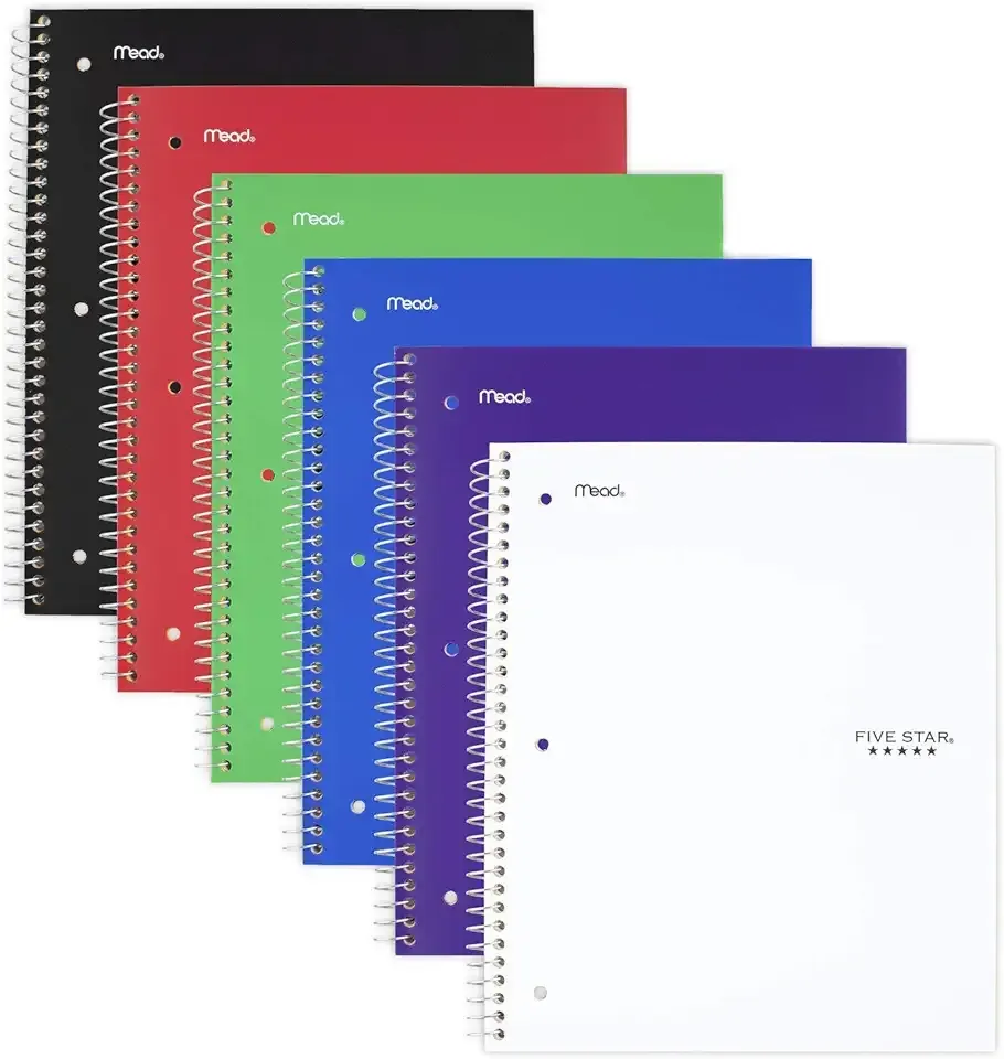 Five Star Spiral Notebook + Study App, 1 Subject, College Ruled Paper, 8.5" x 11", 100 Sheets, Assorted Colors, 6 Pack (38052)
