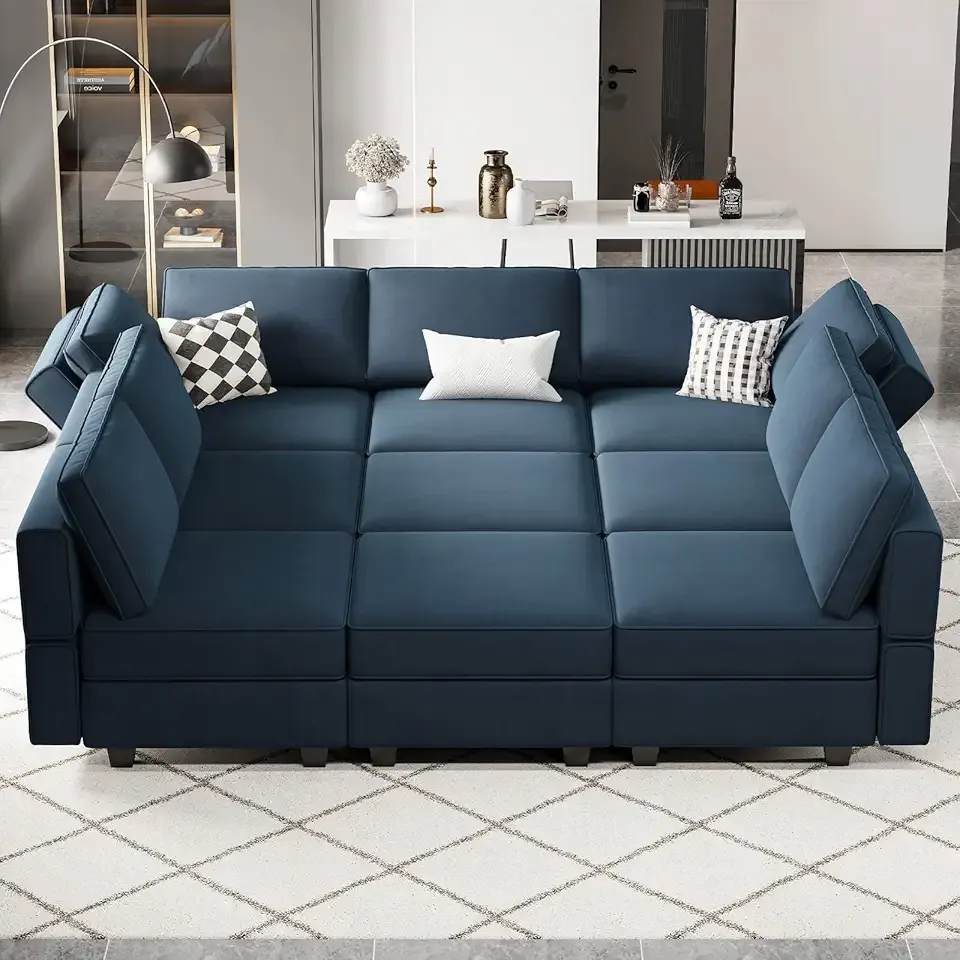 Belffin Modular Sectional Sofa with Ottomans Velvet Reversible Sleeper Sectional Sofa with Chaise Modular Sleeper Sofa Bed with Storage Seat Blue