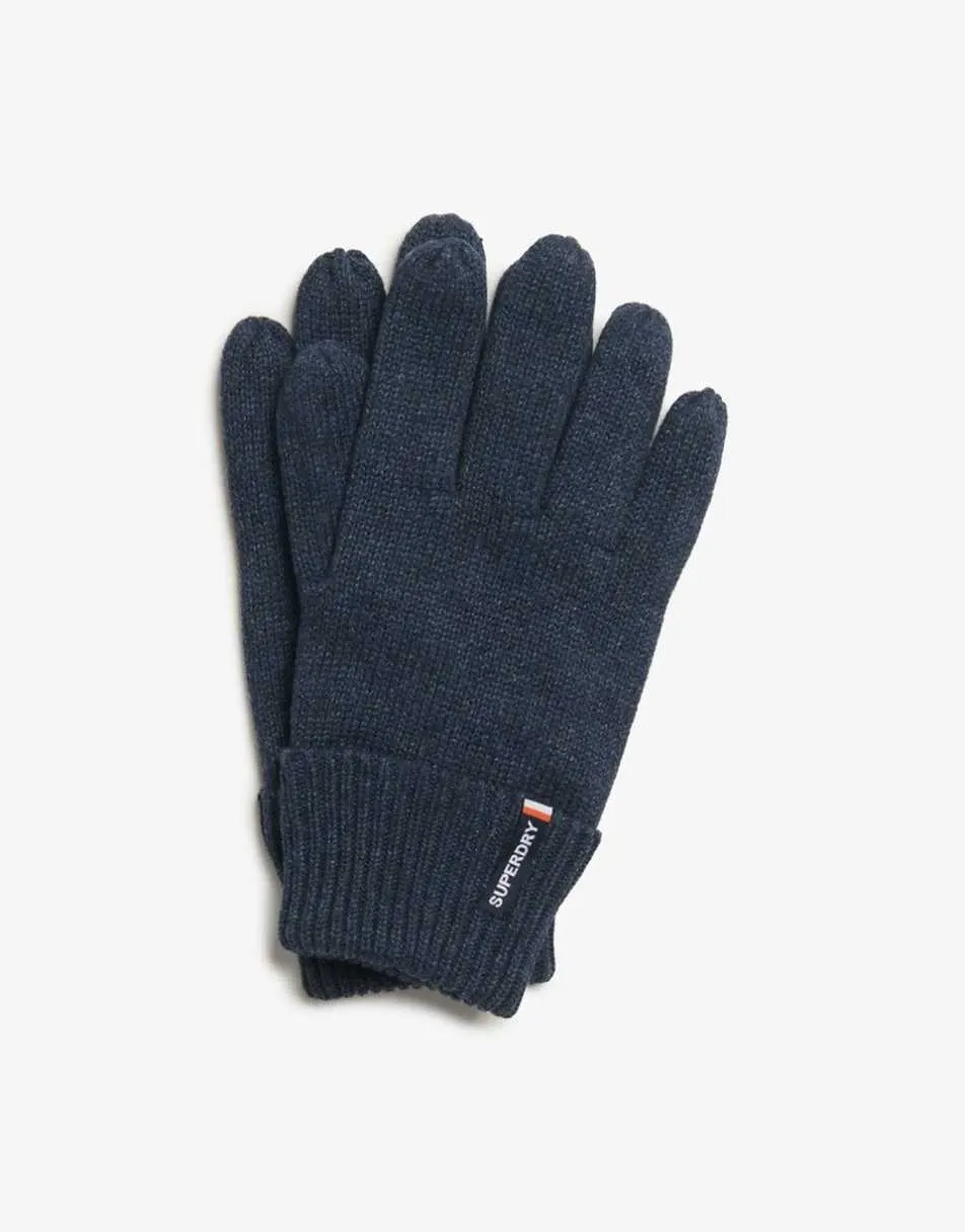 Superdry Essential logo knitted gloves in richest navy marl