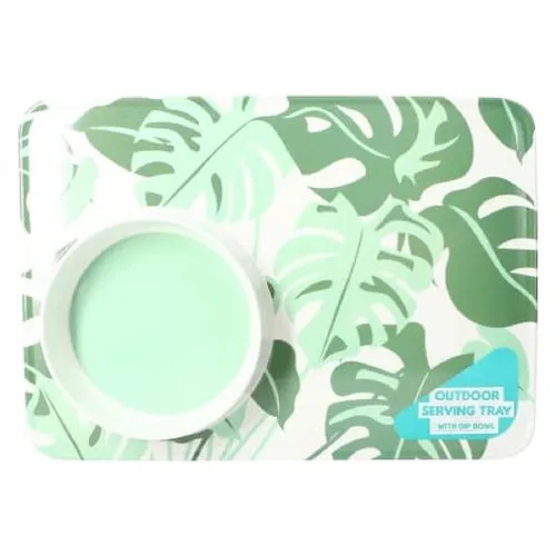 Outdoor Palm Leaves Serving Tray with Dip Bowl
