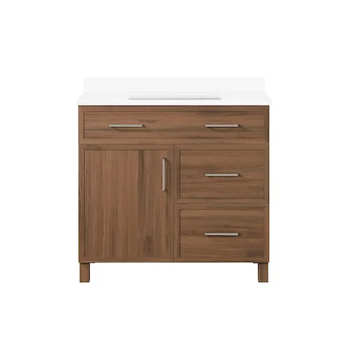 Bilston 36 inch W Freestanding Single Sink Bath Vanity in Spiced Walnut with White Top