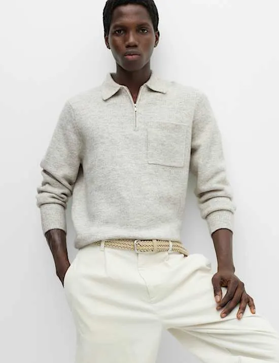 Supersoft Quarter Zip Knitted Polo Shirt