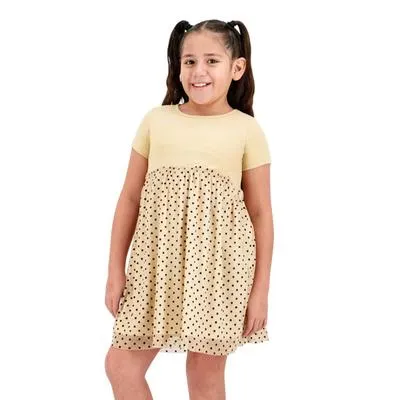 Vestido Fantastic Niña Liso Con Parte Inferior de Puntos