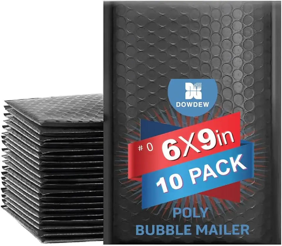 Water Resistant Bubble Envelope Mailers [10 Pack] 6 inch x 9 inch #0 Black Poly Padded Shipping Envelopes Self Sealing Cushioned Packaging Bags