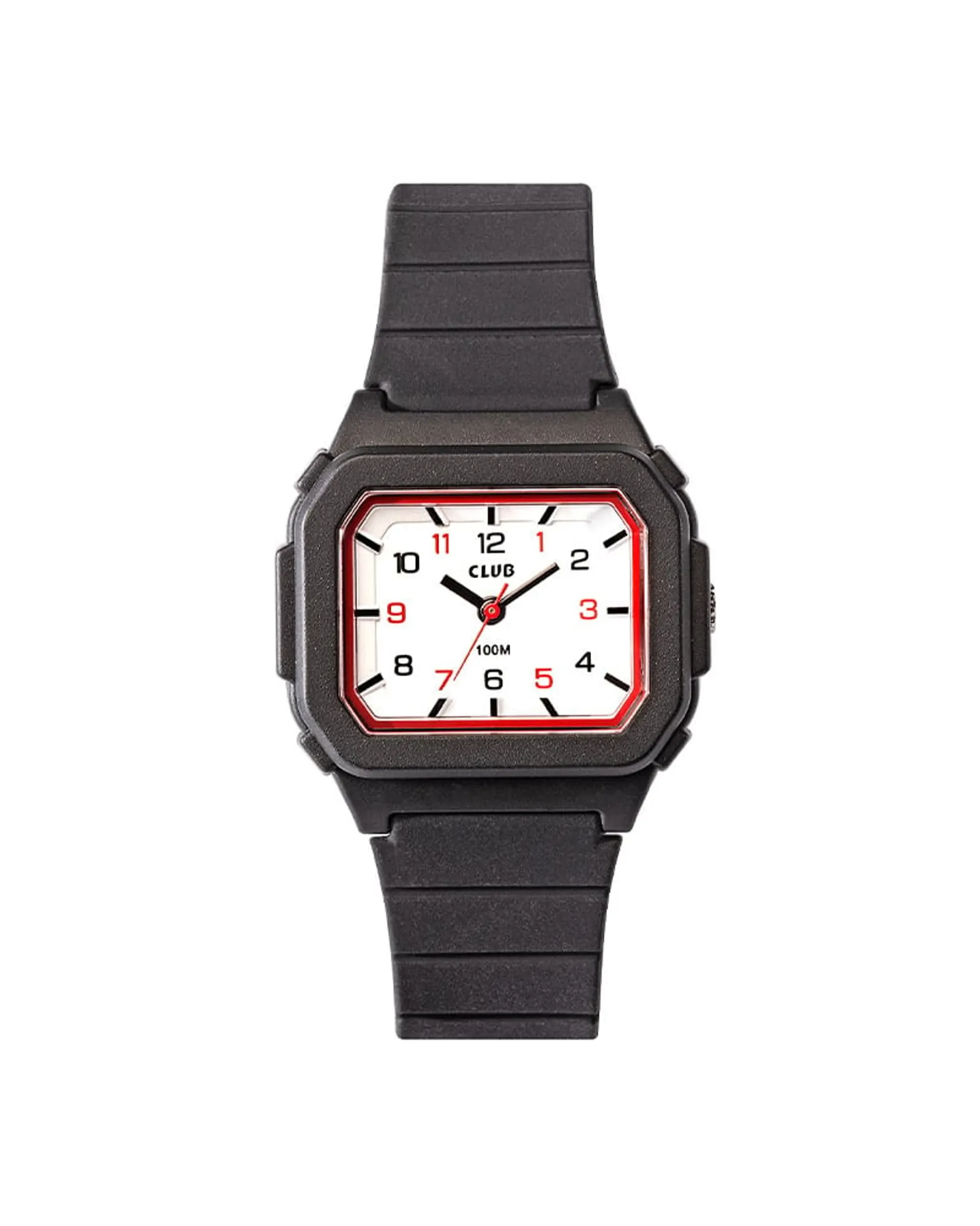 Square barneklokke med sort silikon rem (B33mm)